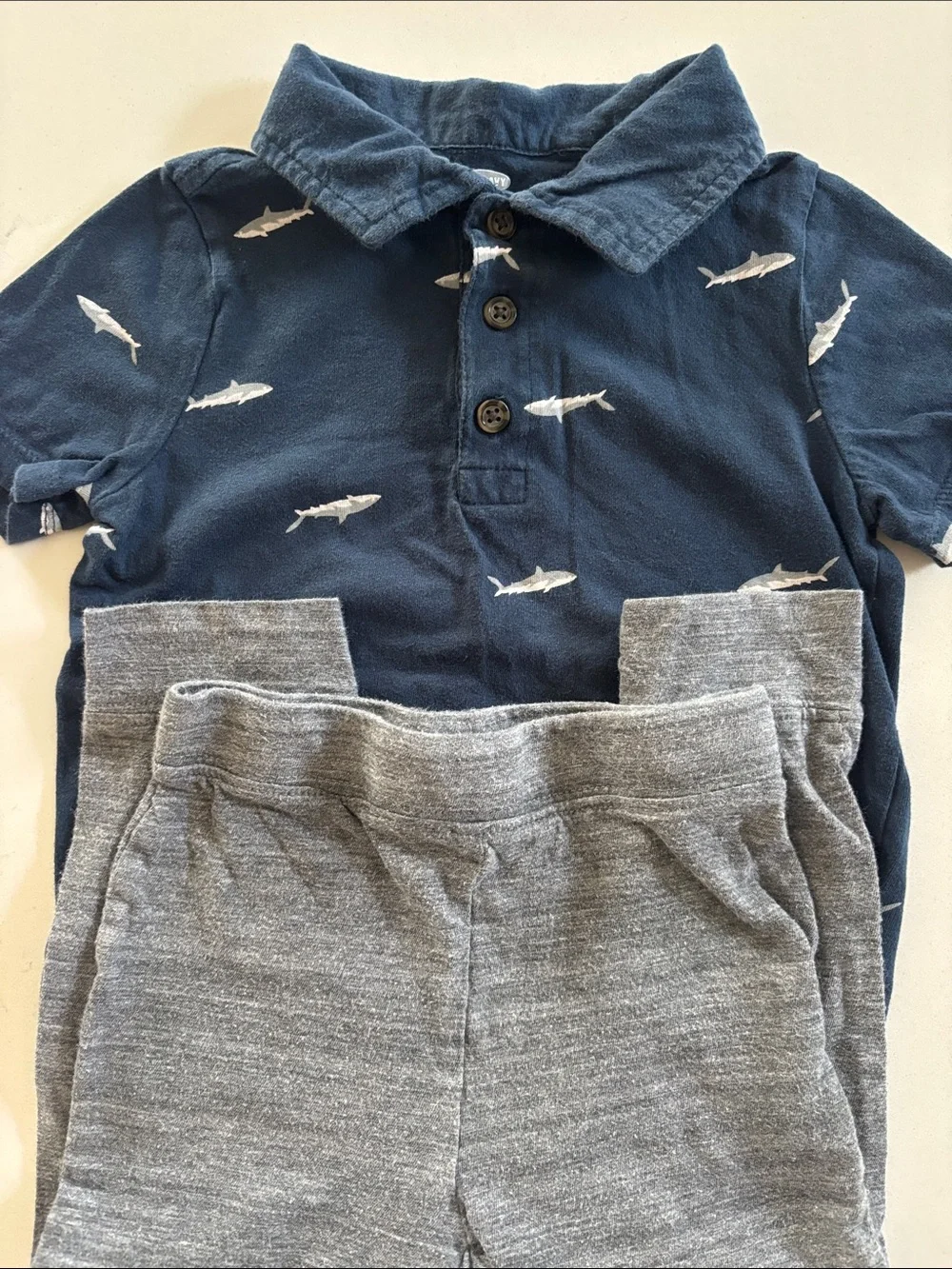 Old Navy Boys 2T Heather Gray Pull-On Leggings and Shark Navy Polo Shirt Outfit